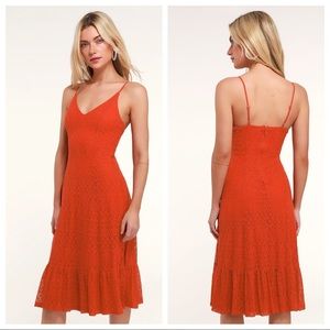 Lulus Happy Glow Lucky Orange Lace Midi Dress - Orange/Red - XS - New NWT